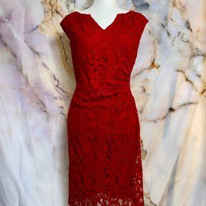 Adrianna Papell size 14P red lace dress, petite